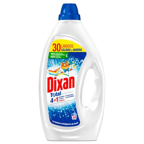 Dixan Gel Total 4+1, Detergente Líquido para Lavadora 30 Lavados, jabón líquido para lavar la ropa blanca y clara. Limpieza, luminosidad, frescor y sostenibilidad, versión antigua (Packaging may vary)
