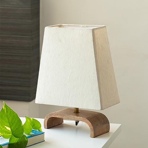Image of ExclusiveLane 'Geometry' Mango Wooden Table Lamp for Bedroom (13.1 Inch, Without Bulb, Pack of 1) | CFL /LED Table Lamp for Living Room Decoration Bedside Lamp Bedside Lamps for Bedroom Bed Side Lamp
