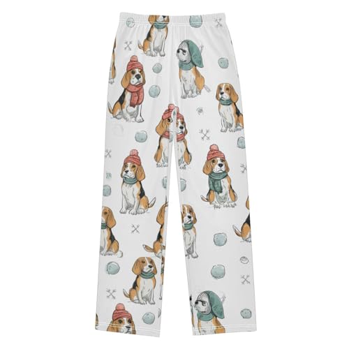 ZZXXB Beagle Winter Snow Boys Long Pants Soft Trousers Elastic Waist Kids Lounge Bottoms with Pockets S-XL