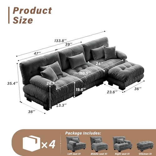 Image of SoarFlash Sectional Sofas Couches for Living Room, L Shaped Couch Sofa Set, Small Couches for Small Spaces, Apartment with Movable Ottoman, Grey