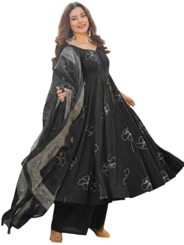 Image of ANNI Designer Women's Viscose Blend Umbrella Style Printed Kurta Palazzo with Dupatta | Elegant Kurta Set for Women | Stylish Palazzos & Dupatta Set | Ethnic Wear for Women
