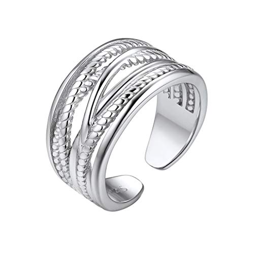 Silvora S925 Layered Open Ring, Sterling Silver Ring for Women Statement Engagement Enhancers Ring Engraving Customized Personalized (Send Gift Box)