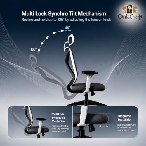 Image of Oakcraft Ergonomic Office Chair with Multi-Lock Tilt, Seat Slider & Dynamic Lumbar Support
