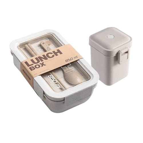 Rhljgbs 弁当箱 ランチボックス お弁当箱 薄型 おべんとう箱 おしゃれ 漏れ防止 大容量 麦わら繊維 保存容器 冷凍弁当箱 レンジ対応 男女兼用 子供用 小学生 大人用 カトラリー お弁当袋付き (850mlランチボックス+600mlスープカップ)
