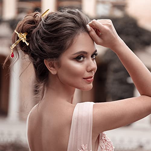 OIIKI Sword Hair Sticks 2pcs, Metal Sword Hair Pins Stick for Buns, Chinese Hair Chopstick for Women Girls Hair Thick Gold Silver Color Hair Accessories