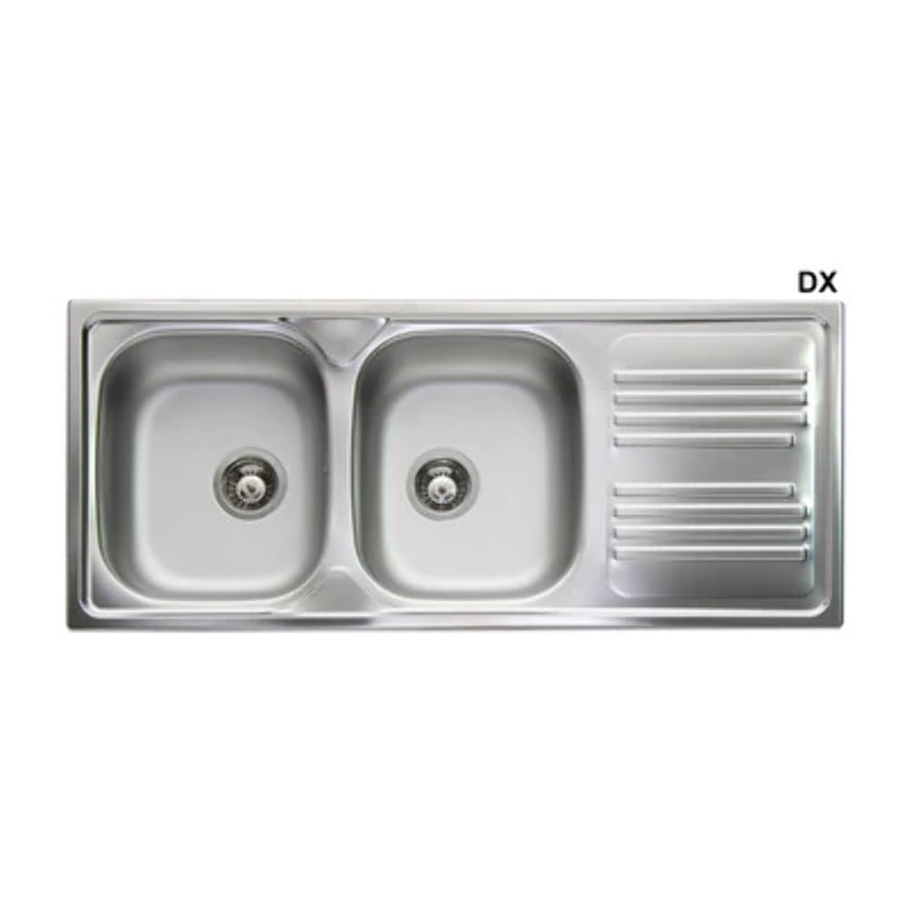Fregadero de acero inoxidable con 2 senos amplios y escurridor Dx empotrado