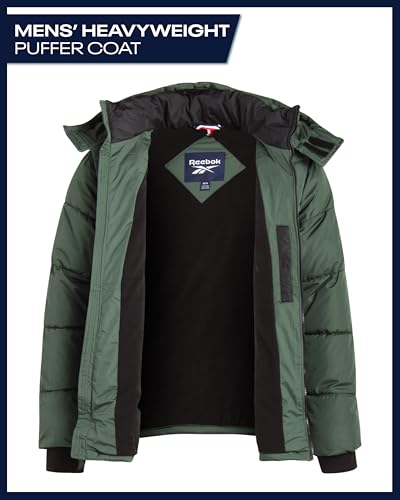 Image of Reebok Mens Winter Jacket - Thick Heavyweight Ski Winter Coat - Warm Insulated Quilted Hooded Puffer Coat for Men