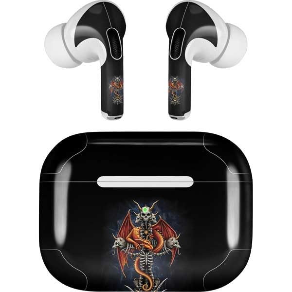 Skinit Decal Audio Skin Compatible with Apple AirPods Pro (2rd Gen, 2022) - Sarah Richter Gothic Dragon & Skull Cross by Sarah Richter Design
