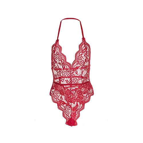 Leo565Tom Mujeres Sexy Body de Encaje Teddy Lingerie Lencería Lace Teddy Body para Mujeres Backless Crotchless Body Open Cup Crotchless Body