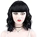 MORICA Bob Curly Wig Synthetic Short Black Wig with Bangs Natural Looking Heat Resistant Fiber Hair for Women