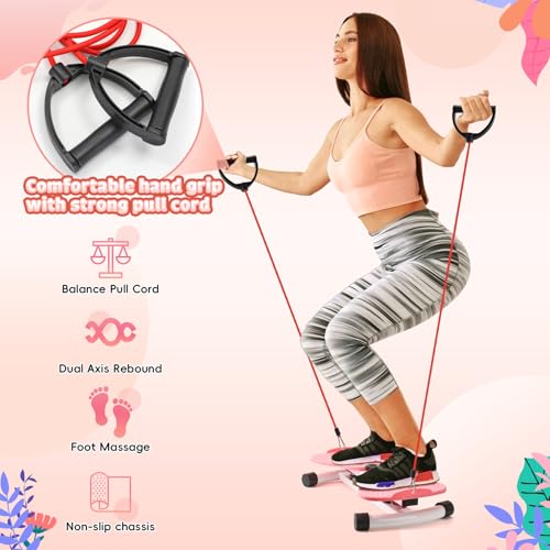 LTFIOON Twist Board,Twist Waist Disc Board mit Kordelzug,100KG Tragkraft,Stehendes Bauchübungsbrett,Twist Board Abnehmen Geräte für Fußmassage, Gewichtsverlust,Taillentwister für Zuhause/Büro (Rosa)