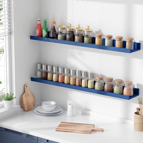 Image of upsimples Floating Shelves for Wall, Wall Shelves for Decor Storage Set of 6, Wall Mounted Wood Shelf for Bedroom, Living Room, Bathroom, Kitchen, 15.7 inch Long Picture Ledge Shelf, Navy Blue