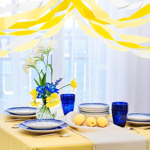 Image of PheiLa Crepe Paper Streamers 6 Rolls 492ft, Yellow Crepe Paper Decorations for Birthday Wedding Baby Shower Bride Sunflower Theme Party Decor, 1.77 Inch x 82 Ft /Roll