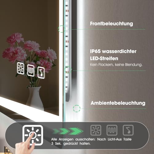 S'bagno 140x80cm Rahmenloser Bluetooth Badezimmerspiegel-mit-Beleuchtung – Ansicht 6