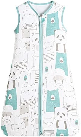 GudGmtoy Baby Sleeping Bag, 0.5 TOG Cotton Midnight Moons Sleeping Bag, Newborn Baby Sleeping Bag, Unisex for Boys and Girls, 6-18 months, Panda and Bear