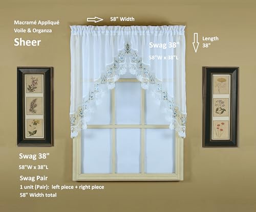 Todays-Curtain-Vintage-Macrame-Organza-Swag-38-WhiteBlue-58-W-x-38-L Todays Curtain Vintage Macrame Organza Swag 38 WhiteBlue 58 W x 38 L