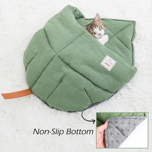 Cat Sleeping Bag,Linen Fabric Cat Bed Cave Leaf Nest — texture and fabric close-up