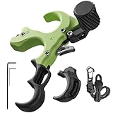 WGNVISREHY Bow Release for Compound Bow, Copper Archery Release Trigger with Adjustable Wrist Straps & Wrench, 3/4 Finger Heavy-Duty Thumb Release for Left & Right Hand (Sand Green)