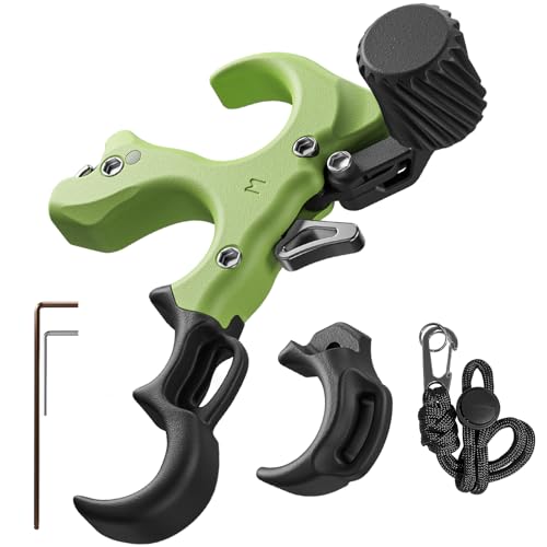 WGNVISREHY Bow Release for Compound Bow, Copper Archery Release Trigger with Adjustable Wrist Straps & Wrench, 3/4 Finger Heavy-Duty Thumb Release for Left & Right Hand (Sand Green)