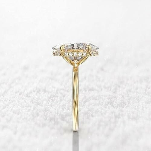 4 Ct Oval Cut Moissanite Engagement Ring, 14k Yellow Gold Plated Sterling Silver, Halo Design