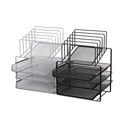 Exerz Desk Organizer 3 Layer Sliding Letter Trays with 5 Dividers - Upright Sections/Paper Sorter/Drawer/Desk File Holder for Office, School (Silver Grey Colour)