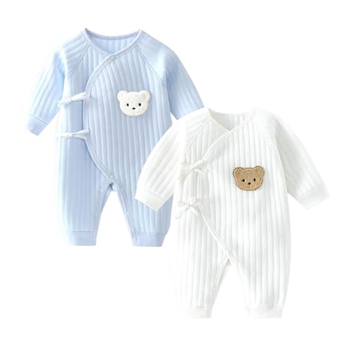2PCS Newborn Infants Warm Cotton Bodysuit Baby Sleepsuits Baby Grow Cotton Babygrows for Boys or Girls (UK Age 0 Months Blue)