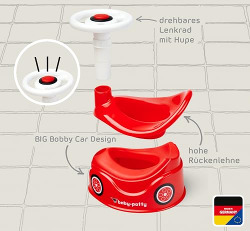 BIG-Baby-Potty - Lerntöpfchen im BIG-Bobby-Car Design mit abnehmbarem Lenkrad und hoher Rückenlehne, herausnehmbarer Einsatz, für Kinder ab 18 Monaten, aus Kunststoff, Rot