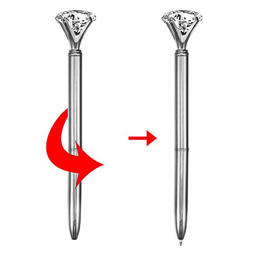 Clara 8 Pcs Big Diamond Pens Rhinestone Crystal Metal Ballpoint Pen Black Ink Silver #TOP5