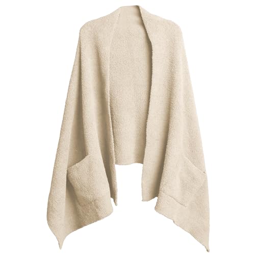 Hixiaohe Womens Shawl Wraps Casual Warm Soft Open Front Scarf with Pockets Blanket Cardigan Coat Trendy Elegant Shawls(Beige One Size)