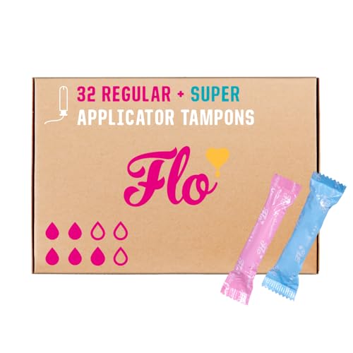 Flo Organic Cotton Applicator Tampons Combo Pack Absorbent Soft Smooth Applicator - 14 Regular & 18 Super Tampons - 32 Tampons