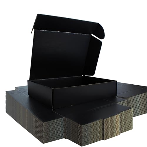 23 x 16 x 5 cm schwarze Versandkartons mit Klappdeckel, 25er-Pack