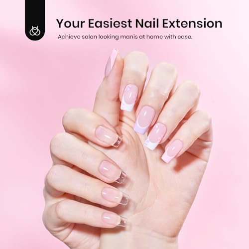 Image of Beetles Gel Nail Kit Short Square with Nail Dehydrator and Primer, 576Pcs Half Matte Etch-X Gel Tips Solid Glue Mini Lamp Acrylic Tips Easy DIY Extension Set Gift for Women