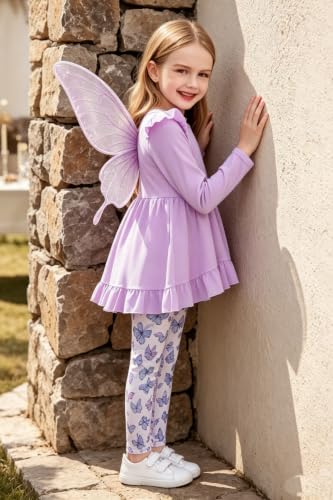 Image of Arshiner Toddler Girl Clothes Ruffle Trim Long Sleeve Pullover Top and Floral Print Leggings Fall Outfits Kids Clothing Sets
