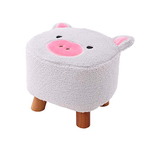 Taburete silla reposapiés tapizado patrón animal patas de madera 4 patas (color: marrón), color: rosa (color: gris)
