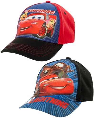 Disney Boys Cars Lightning McQueen Cotton Baseball Cap 2 Pack (Ages 2-7), Size 4-7 Years, Cars Red and Black