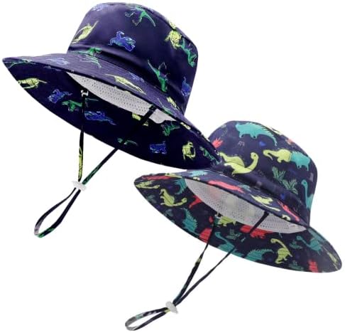 Baby Toddler Sun Hats for Boys Girls,Sun Protective Summer Kids Beach Hats Wide Brim Outdoor Play Cap (as1, Age, 4_Years, 8_Years, Baby Boys, King Dinosaur/Colorful Dinosaur 2pack, 4-8Y)