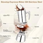 Vaolvpant Thickened 304 Stainless Steel Moka Pot 12 Cup Stovetop Espresso Maker Italian Coffee Machine 600ml 20.3oz Suitable for Gas Induction Stovetops Elegant CoffeeMaker Percolator MochaPot - Image 3