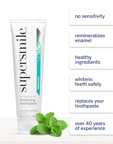 Image of Supersmile Original Mint Whitening Toothpaste, 8 Oz, Whitens 6 Shades | Fluoride-Free Calprox Formula, Signature Wild Mint Flavor, Veneer Safe, Sensitive Teeth Safe, SLS-Free, RDA 65