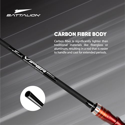 Image of Battalion Viper 2 Piece Hi-Modulus Carbon Fibre Spinning Fishing Rod (210cm) Black Fishing Rod | Esay to Handle | Best Experience for Fishing