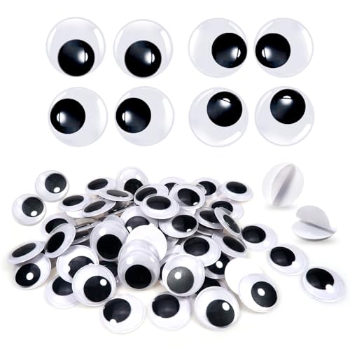 TOAOB 70 Stück Selbstklebend Wackelaugen Runde Schwarz Weiß 30mm Kunststoff Augen für Scrapbooking Kunsthandwerk Puppe Zubehör