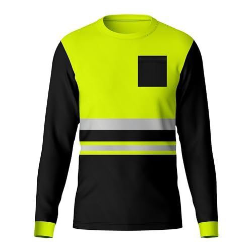 Camiseta de manga larga reflectante para hombre con contraste de seguridad alta visibilidad