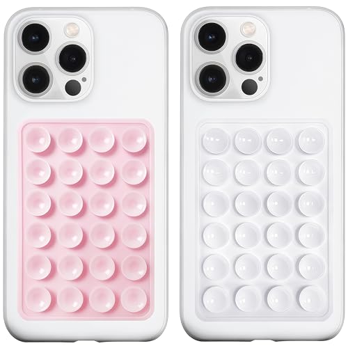 Image of LvShuLiangPin Anteel Silicone Suction Phone Case Mount, Silicon Adhesive Phone Accessory for Smartphones, Hands-Free Mirror Shower Phone Holder for Selfies, Tiktok Videos (Light Pink&White)