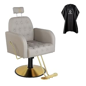 Barber Chair Salon Chair Adjustable Height and 360 Degree Rolling Swivel Hair Styling Chair Hydraulic Recline Salon for Barbershop Hair Salon Spa Equipment-Grey