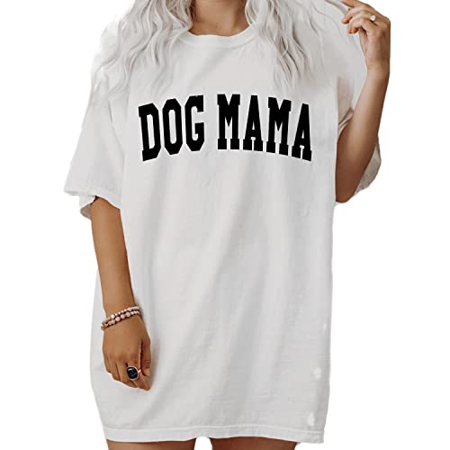 Generic Dog Mama Shirts For Women Funny Dog Paw Print Graphic T Shirt Casual Letter Short Sleeve Mama Tee Tops Dog Mom Extend Font Garment Dyed Shirt thumb #4
