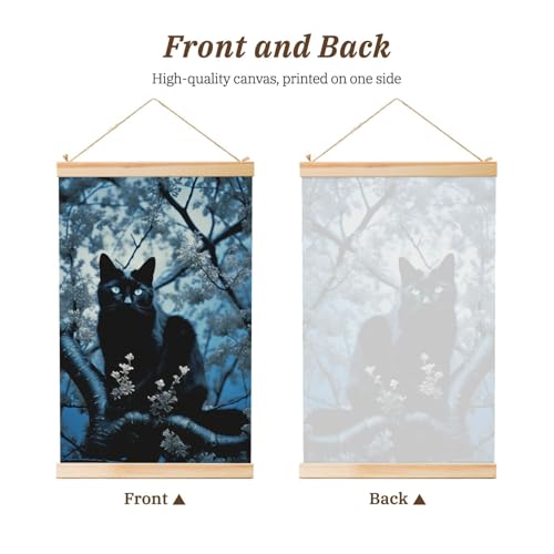 Poster mural moderne chat noir cadre en bois 91x61 cm