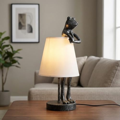 ganaixin Frog Table Lamp 12W E12 Base Candelabra Light Bulb 3-Way Color Changing Warm Cool Daylight Resin & Metal & PVC Material Black Desk Lamp for Bedroom Room Decor