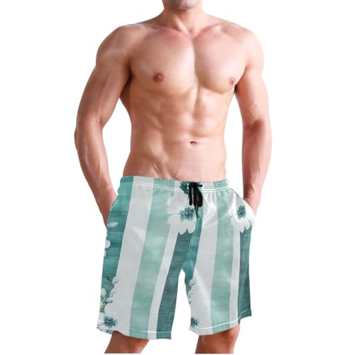 GuoChe Lightseagreen Stripe Men Shorts Casual Casual Board Shorts with Comprion 8”/ 9” Long Water Park Sliding4