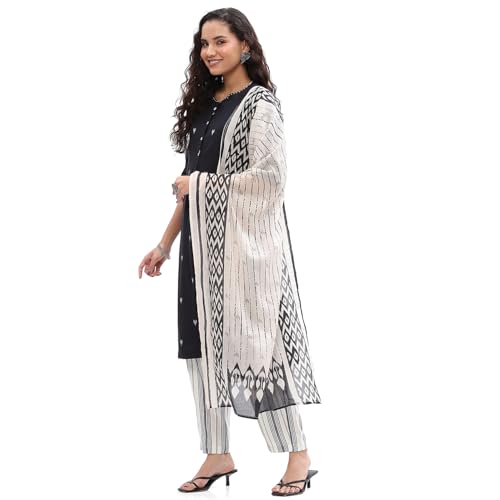 Image of BIBA Women Cotton Kurta Set,Pant,Stole