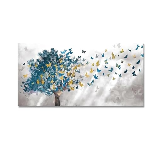 Art mural abstrait arbres bleus peinture sur toile affiche et impression nordique 80x160 cm