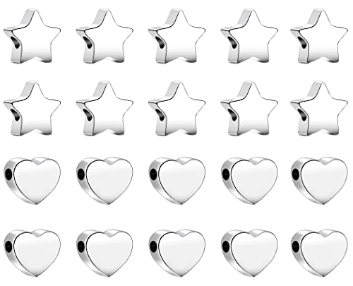 20Pcs Stainless Steel Bead Jewelry Making Heart Five-Pointed Star Spacer Beads Heart Shape Beads Charms For Bracelets Necklace Earring Diy Handmade #TOP9